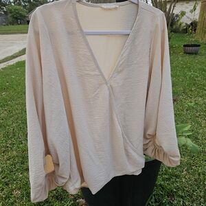 Entro Cream Wrap Blouse with Ruched Sleeves